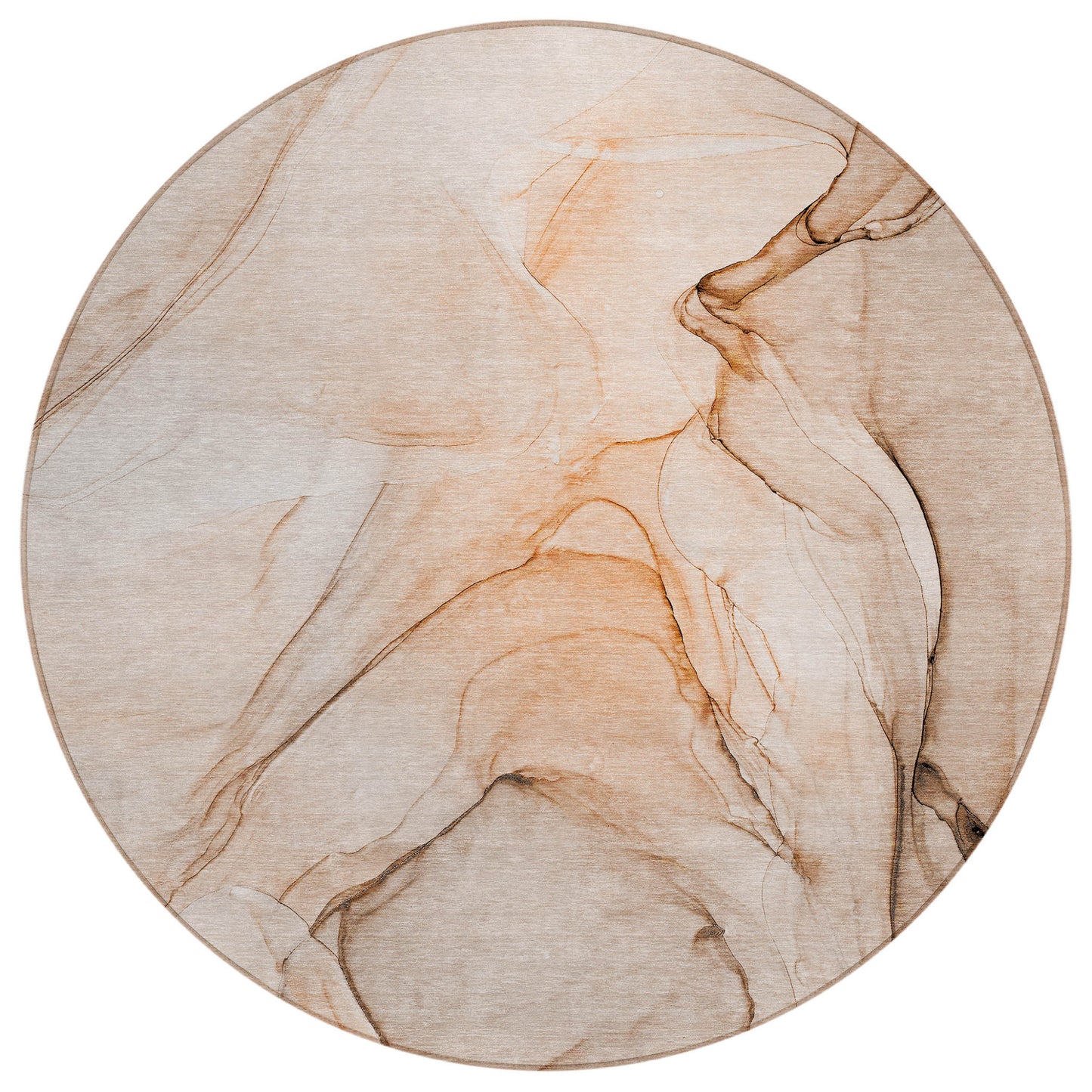 8' Round Gray and Orange Round Abstract Washable Non Skid Indoor Outdoor Area Rug