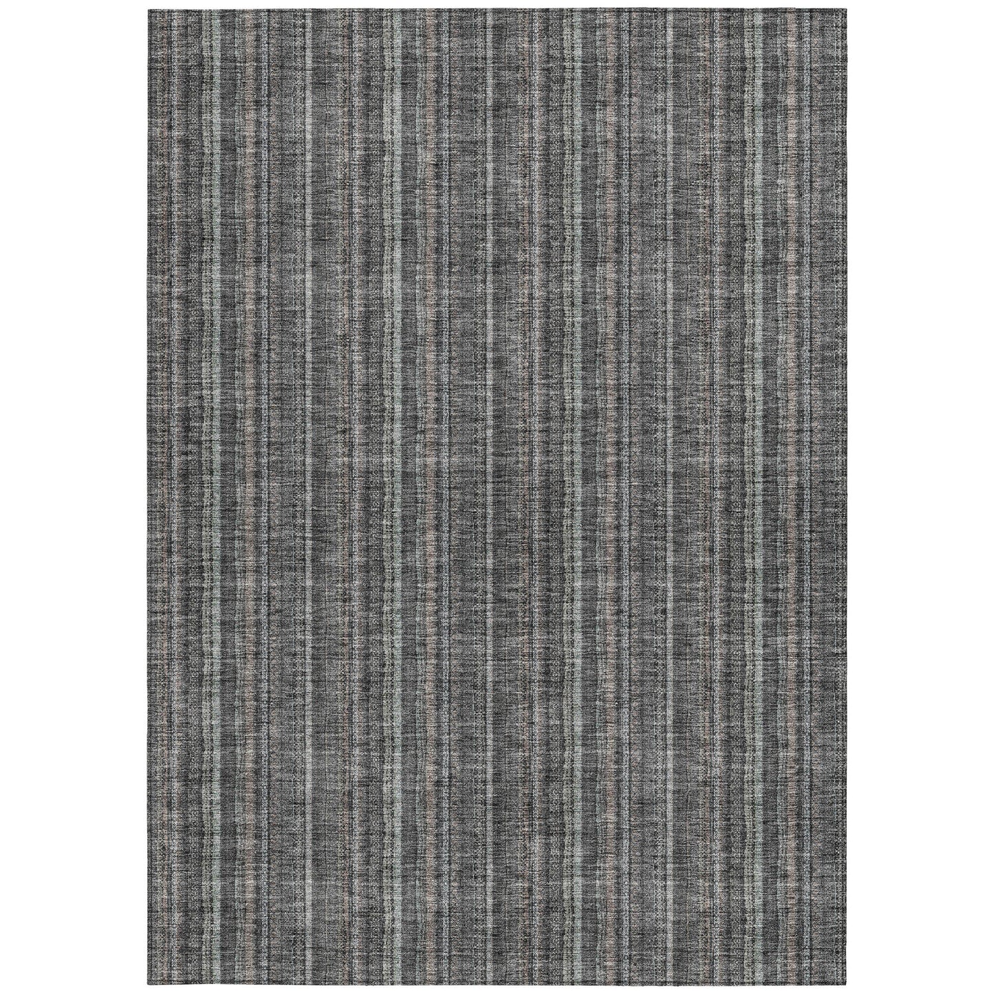 5' X 8' Gray And Silver Striped Washable Indoor Outdoor Area Rug