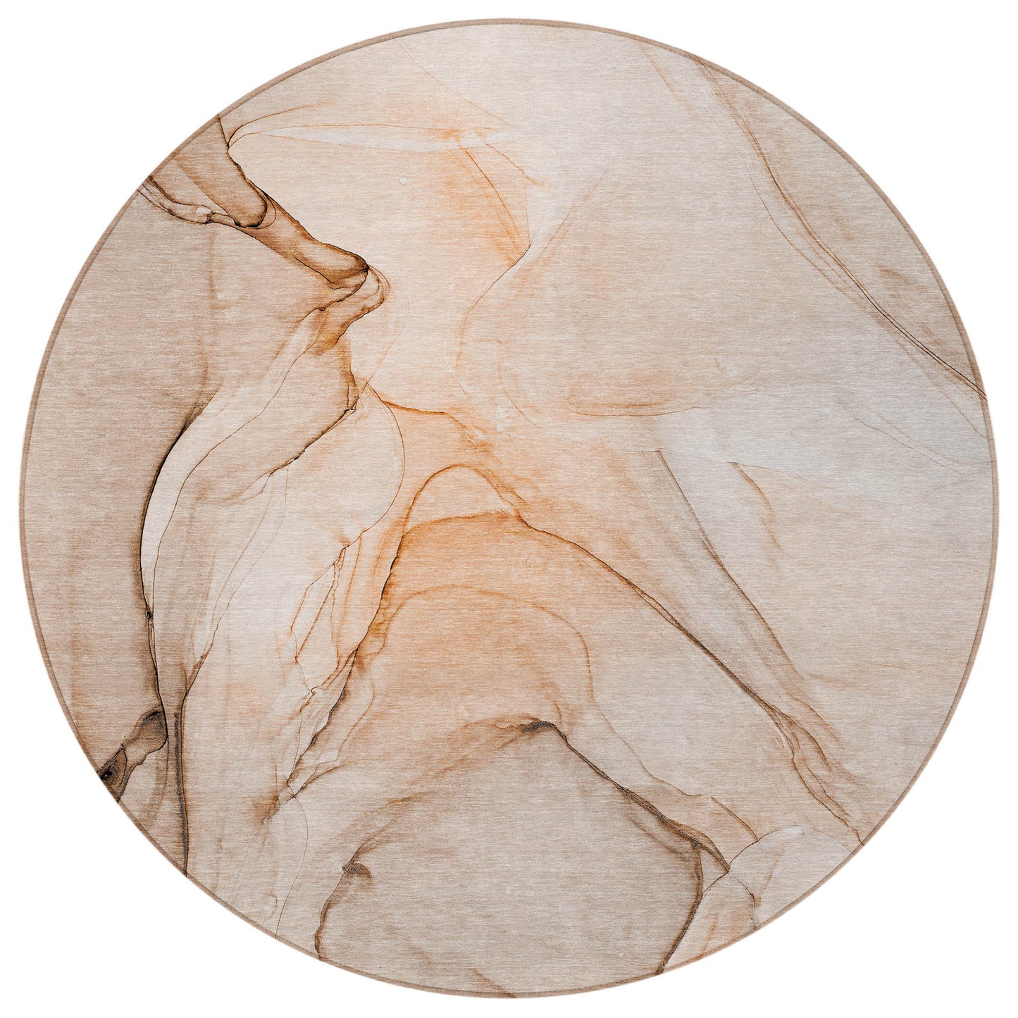 8' Round Gray and Orange Round Abstract Washable Non Skid Indoor Outdoor Area Rug