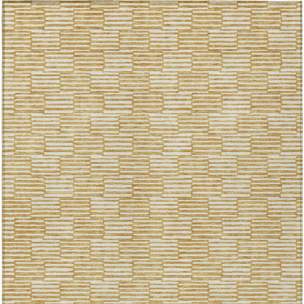 5' X 8' Gold And Beige Geometric Washable Indoor Outdoor Area Rug