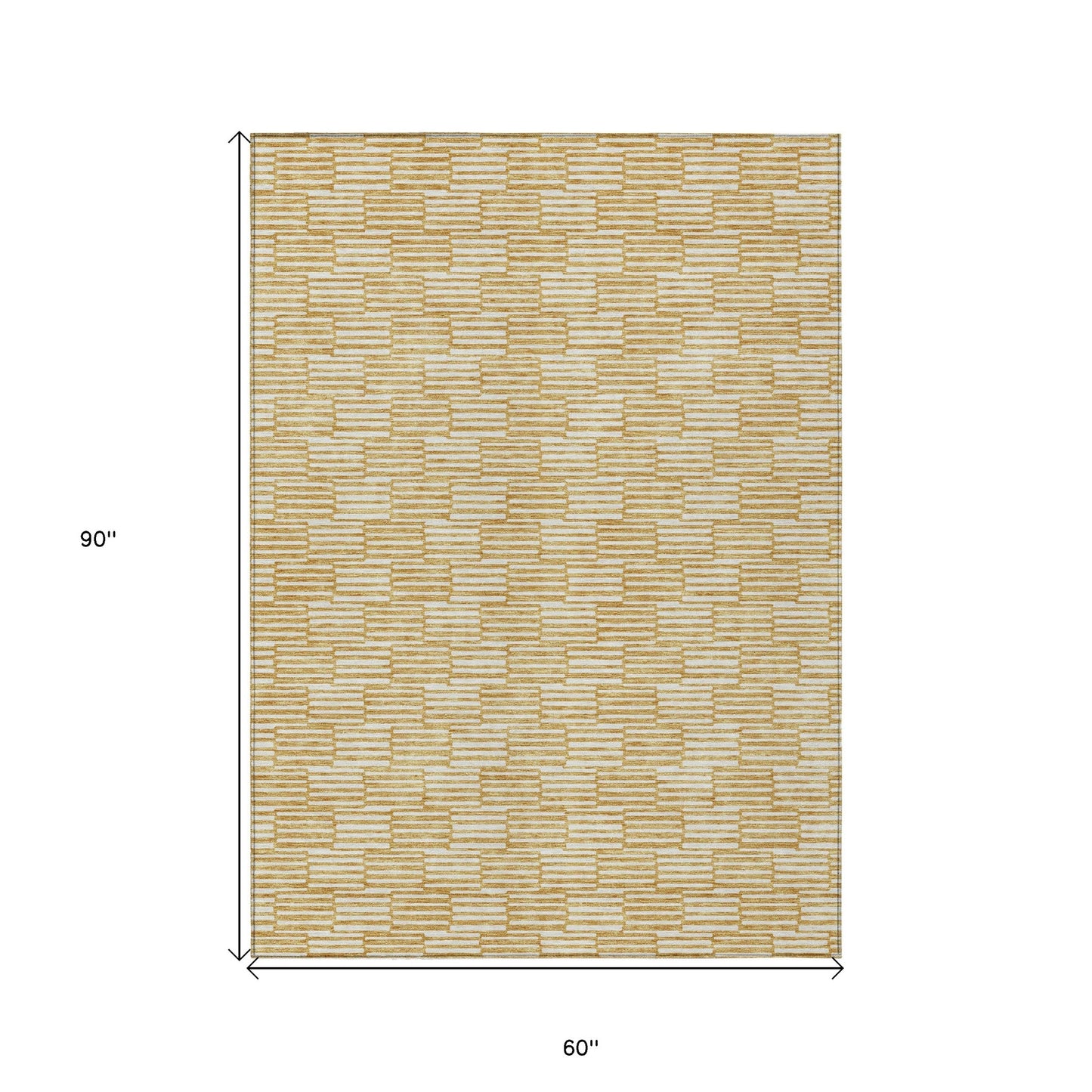 5' X 8' Gold And Beige Geometric Washable Indoor Outdoor Area Rug