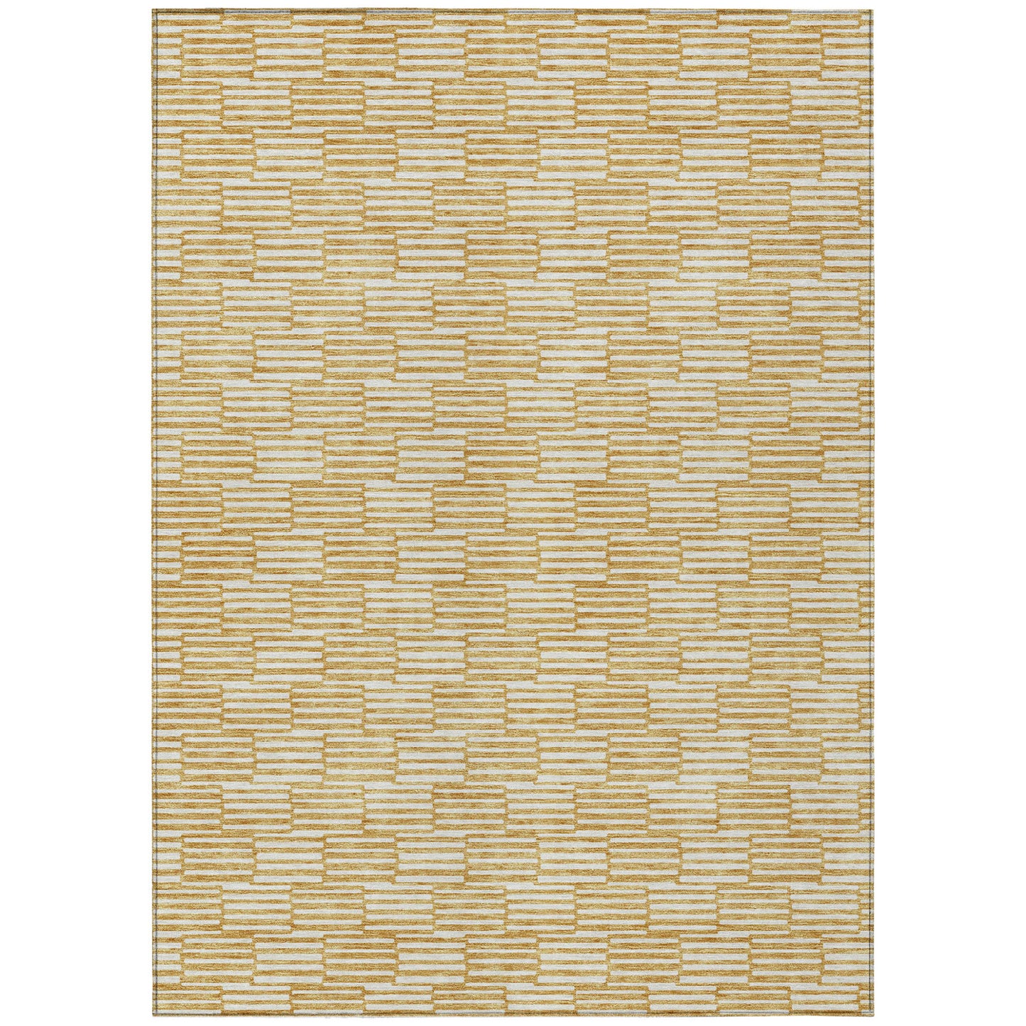 5' X 8' Gold And Beige Geometric Washable Indoor Outdoor Area Rug