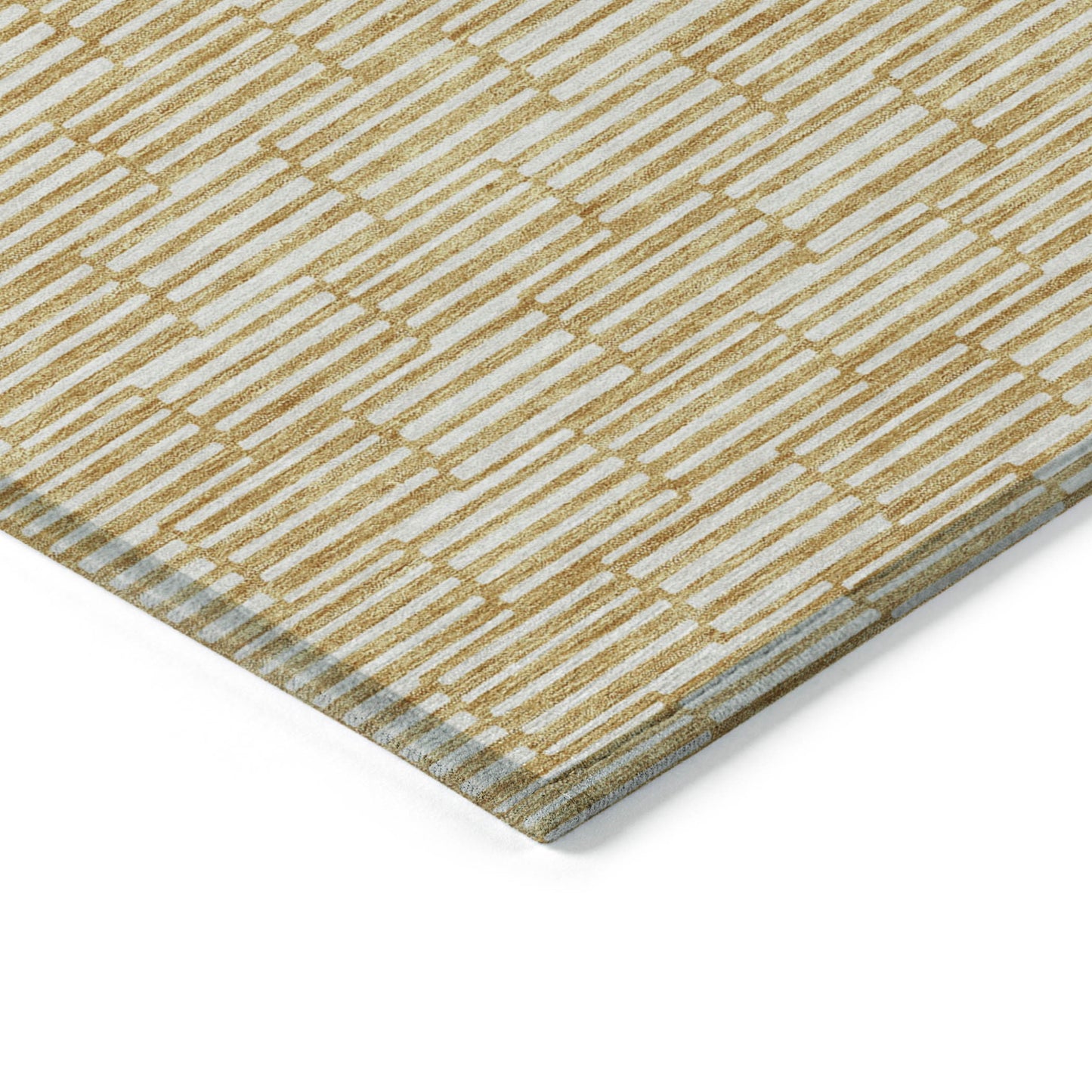 5' X 8' Gold And Beige Geometric Washable Indoor Outdoor Area Rug