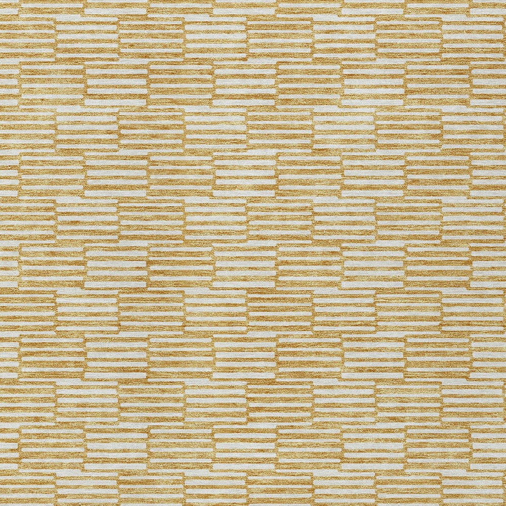 5' X 8' Gold And Beige Geometric Washable Indoor Outdoor Area Rug