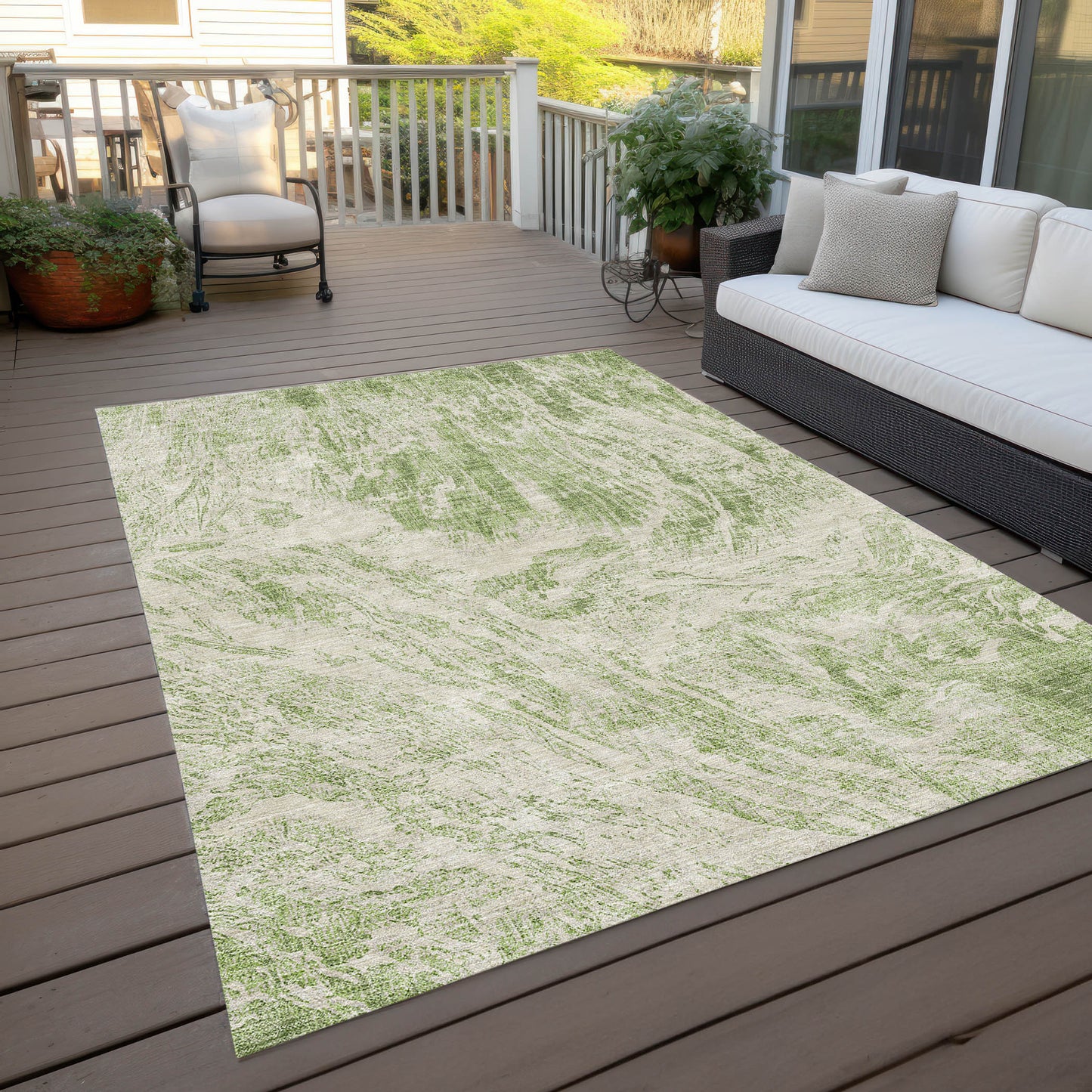 10' X 14' Sage And Ivory Abstract Washable Indoor Outdoor Area Rug