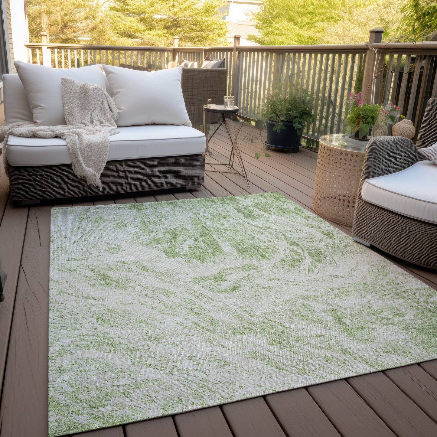 10' X 14' Sage And Ivory Abstract Washable Indoor Outdoor Area Rug
