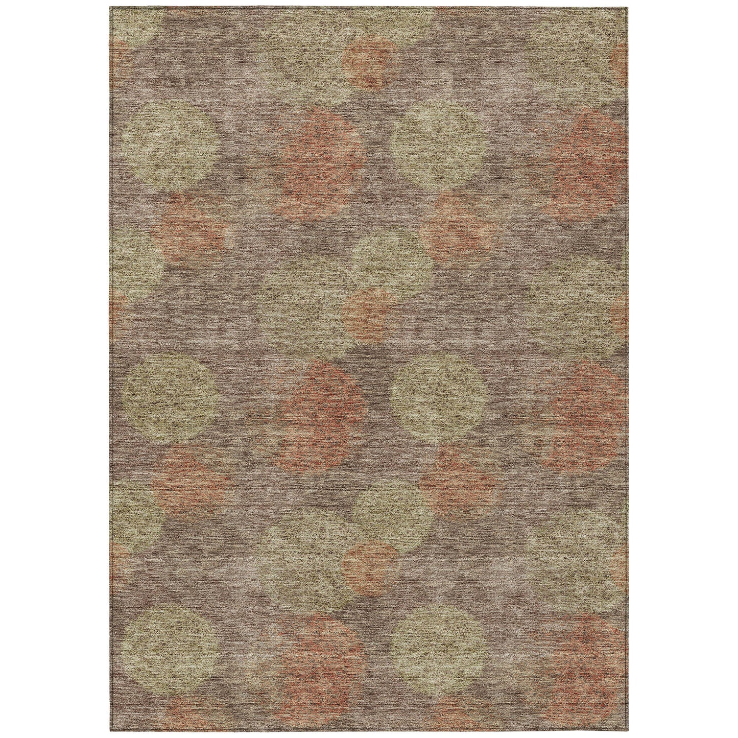 5' X 8' Brown Taupe And Sage Polka Dot Washable Indoor Outdoor Area Rug