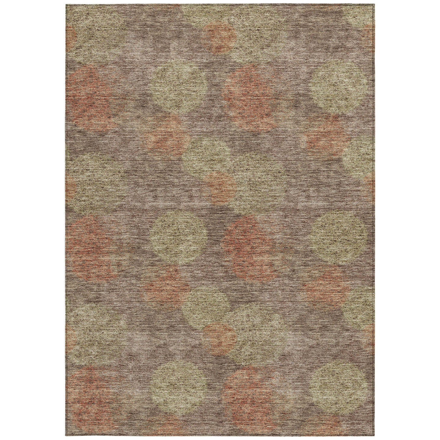 5' X 8' Brown Taupe And Sage Polka Dot Washable Indoor Outdoor Area Rug