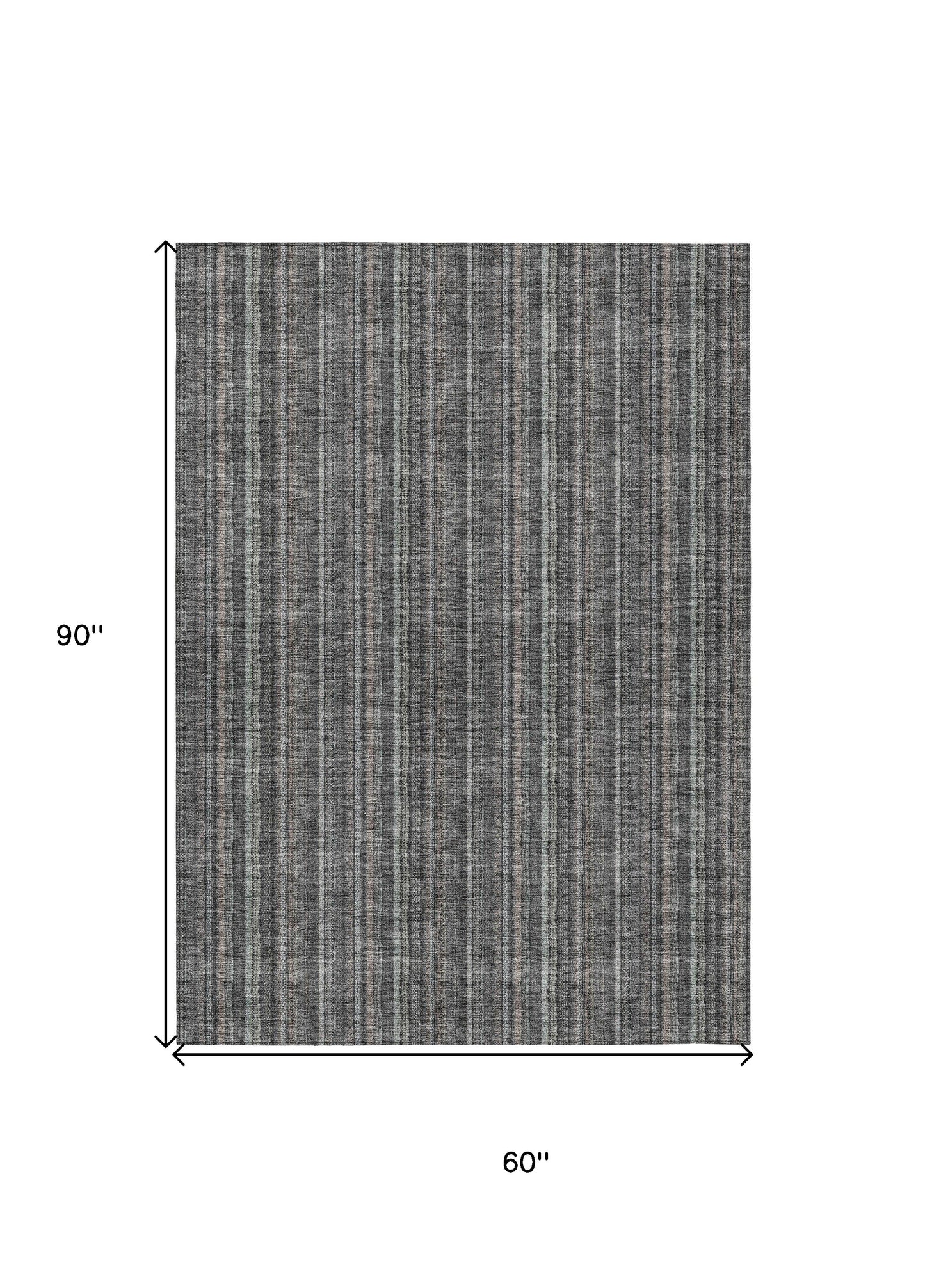 5' X 8' Gray And Silver Striped Washable Indoor Outdoor Area Rug