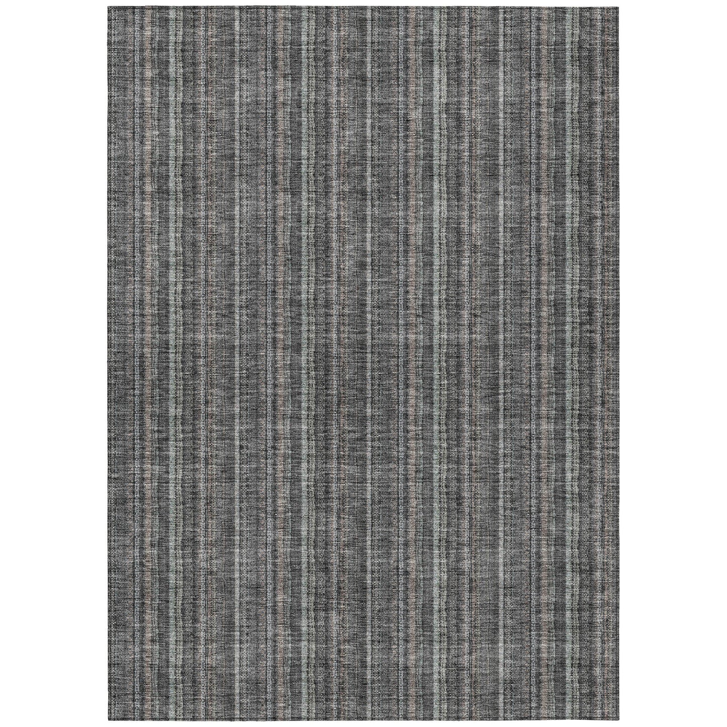 5' X 8' Gray And Silver Striped Washable Indoor Outdoor Area Rug