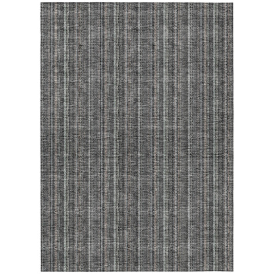 5' X 8' Gray And Silver Striped Washable Indoor Outdoor Area Rug