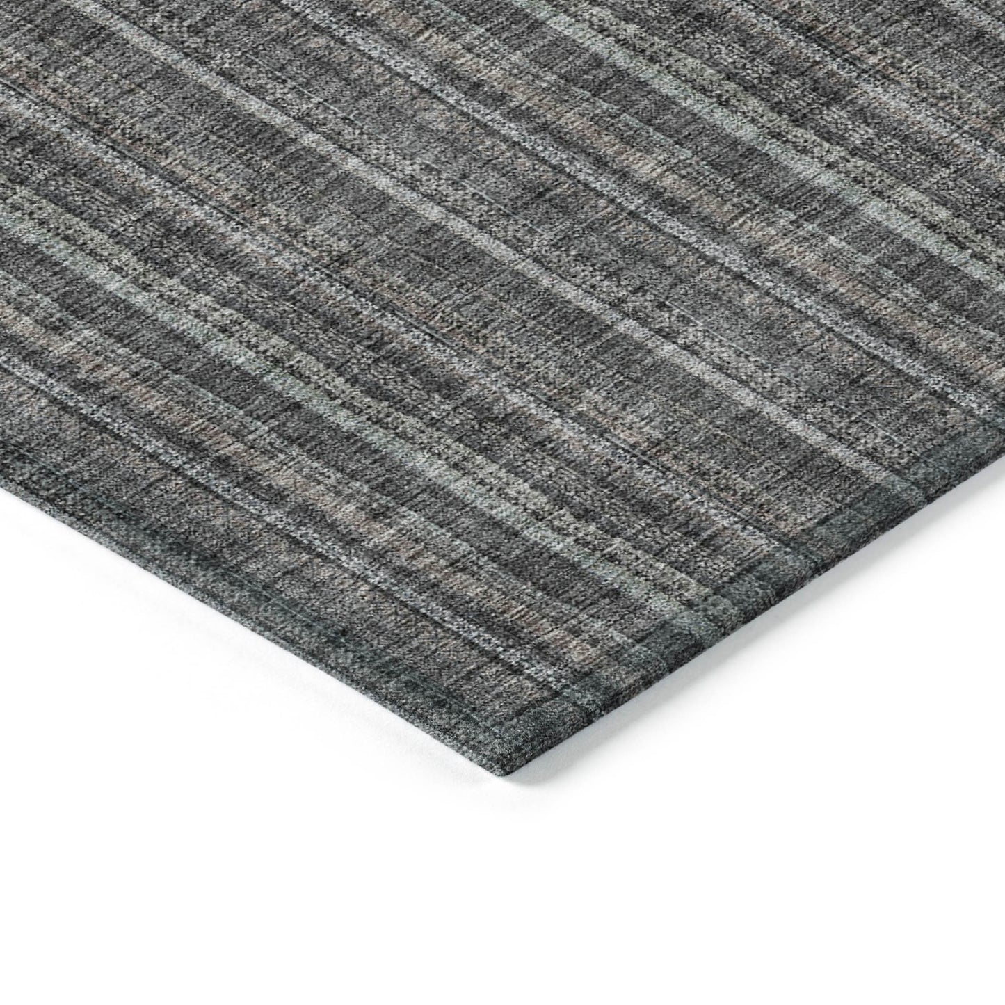 5' X 8' Gray And Silver Striped Washable Indoor Outdoor Area Rug