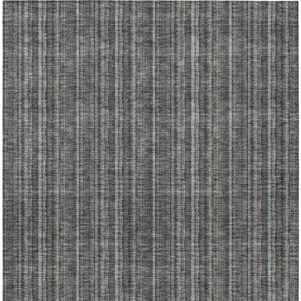 5' X 8' Gray And Silver Striped Washable Indoor Outdoor Area Rug