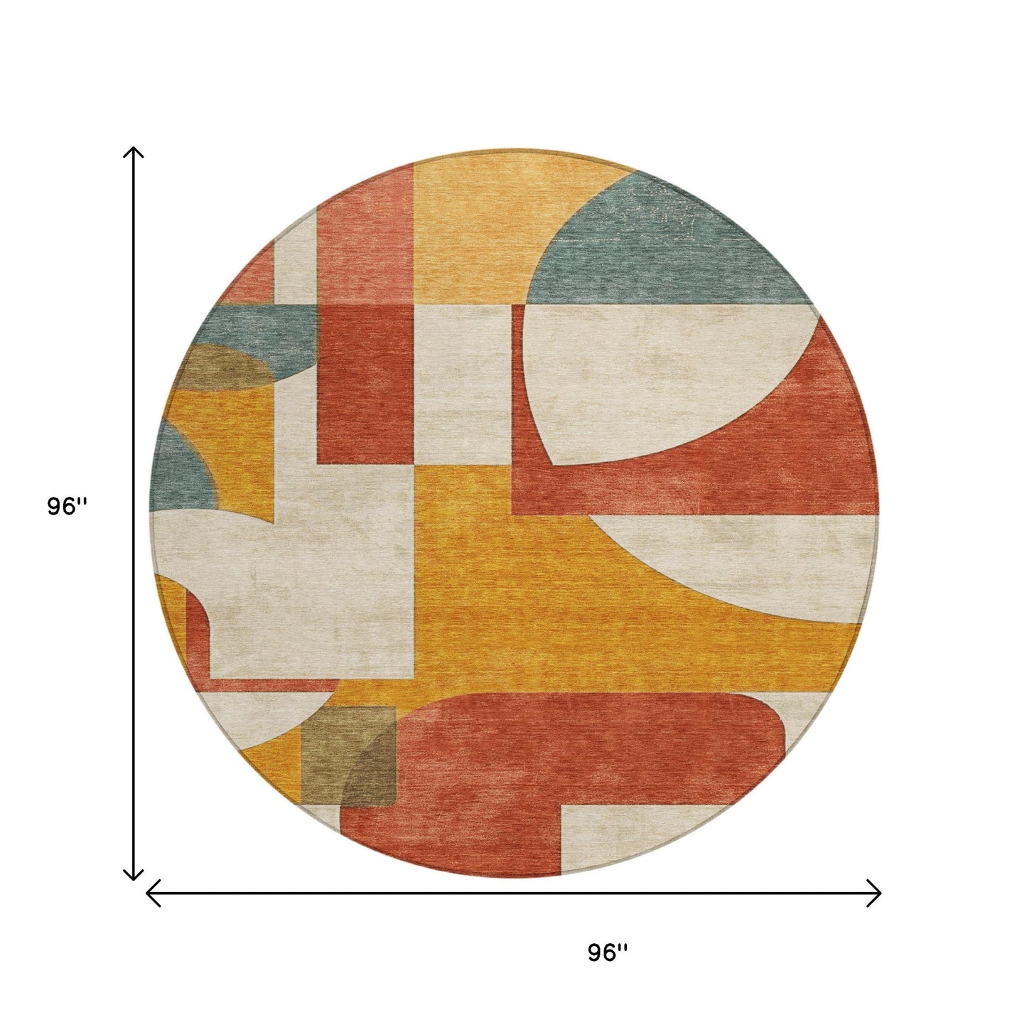 8' Coral Gold And Ivory Round Geometric Washable Indoor Outdoor Area Rug