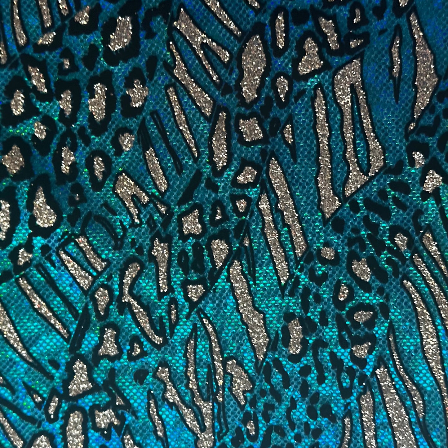 Cheetah Metallic Flocking Hologram Glitter Fabric in Nylon Spandex | Spandex Palace